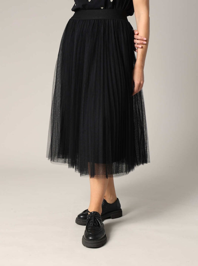 Jupe midi en tulle plissé léger 'Deeluxe' Noir Femme