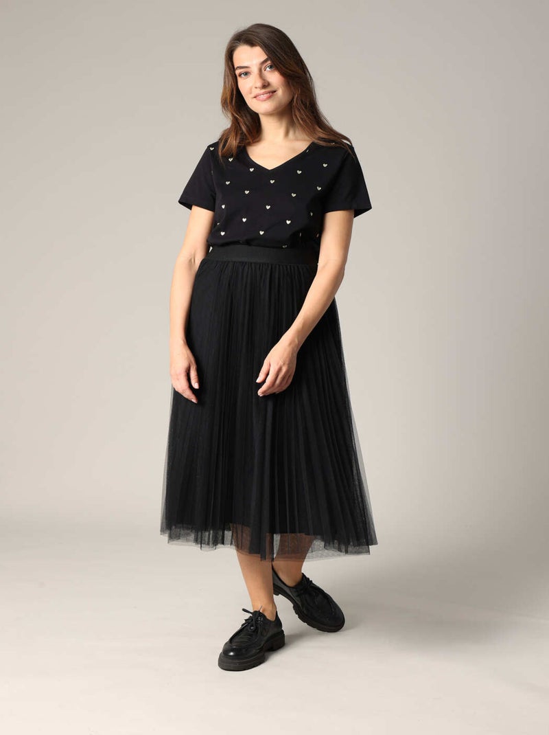 Jupe midi en tulle plissé léger
 'Deeluxe' Noir - Kiabi