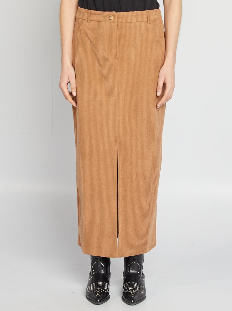 Jupe midi en velours côtelé Beige - Kiabi