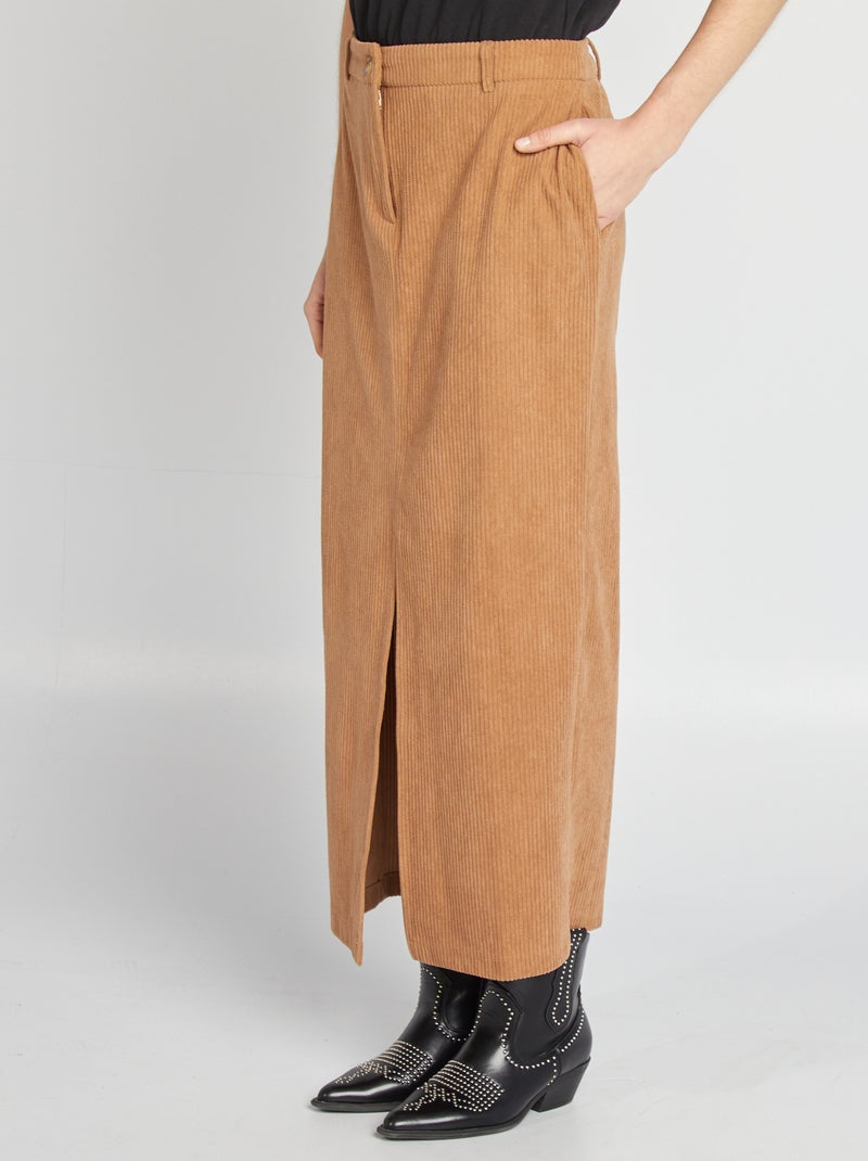 Jupe midi en velours côtelé Beige - Kiabi