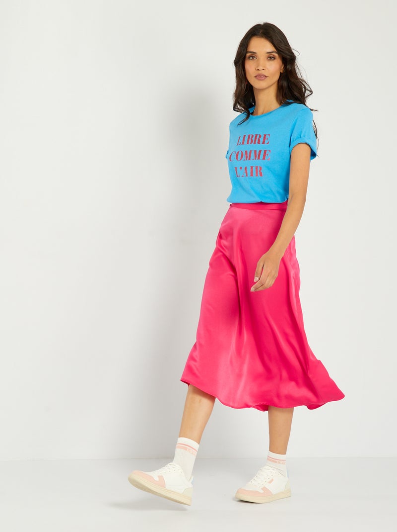 Jupe midi évasée en satin Rose - Kiabi