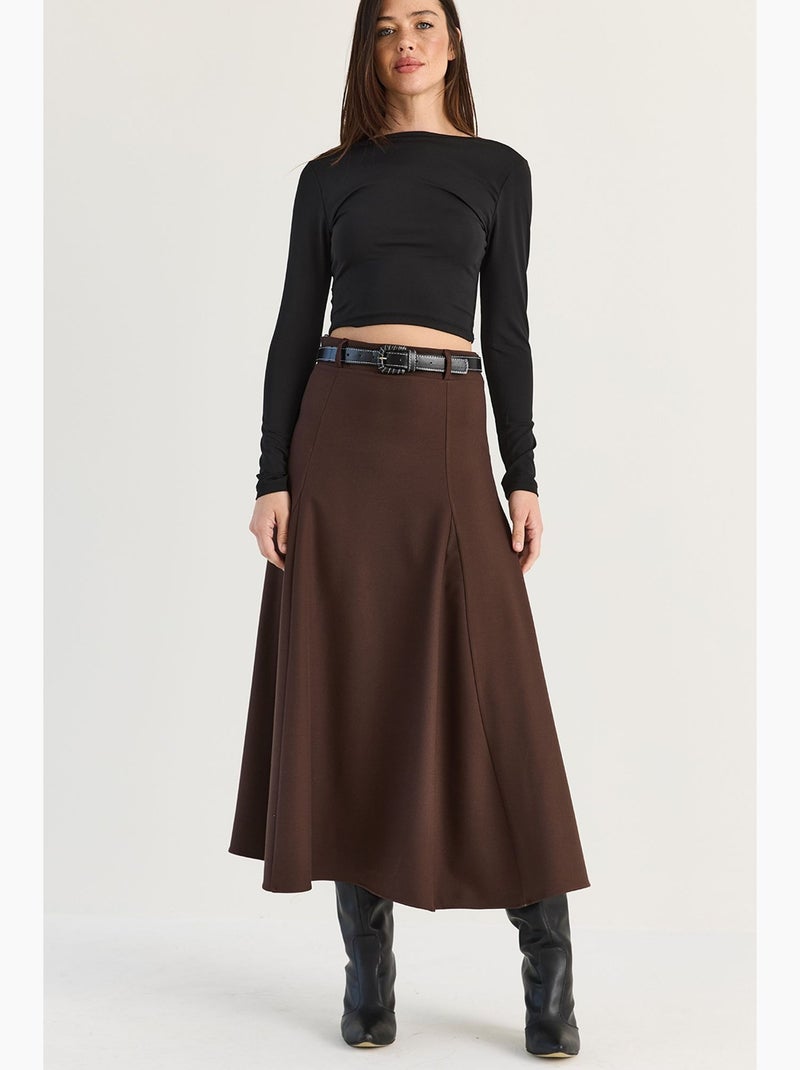 Jupe midi femme lucci Marron - Kiabi