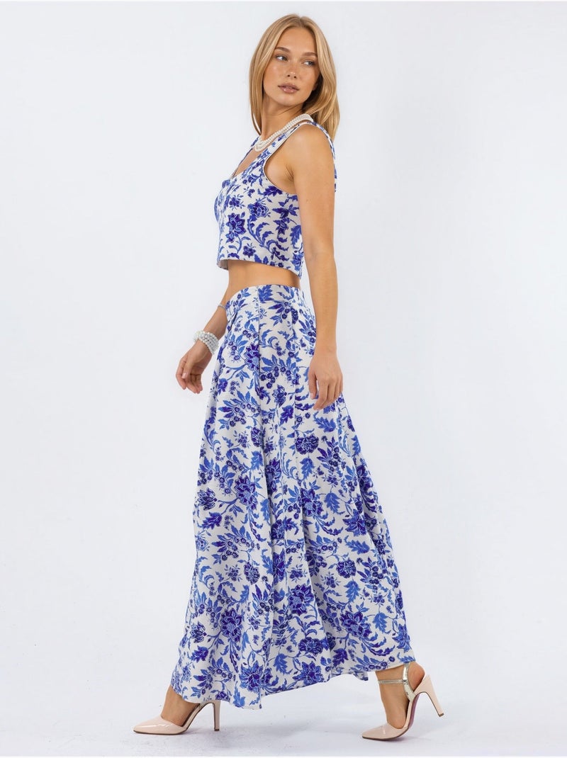 Jupe midi fleurie à taille haute trapèze à plis busem Multicolore - Kiabi