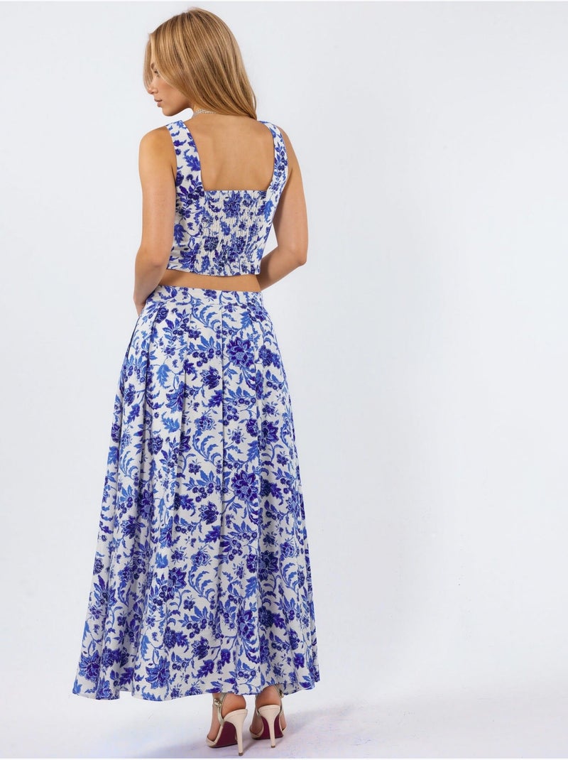 Jupe midi fleurie à taille haute trapèze à plis busem Multicolore - Kiabi