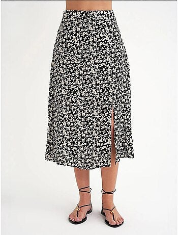 Jupe midi fleurie taille haute avec fente mixray