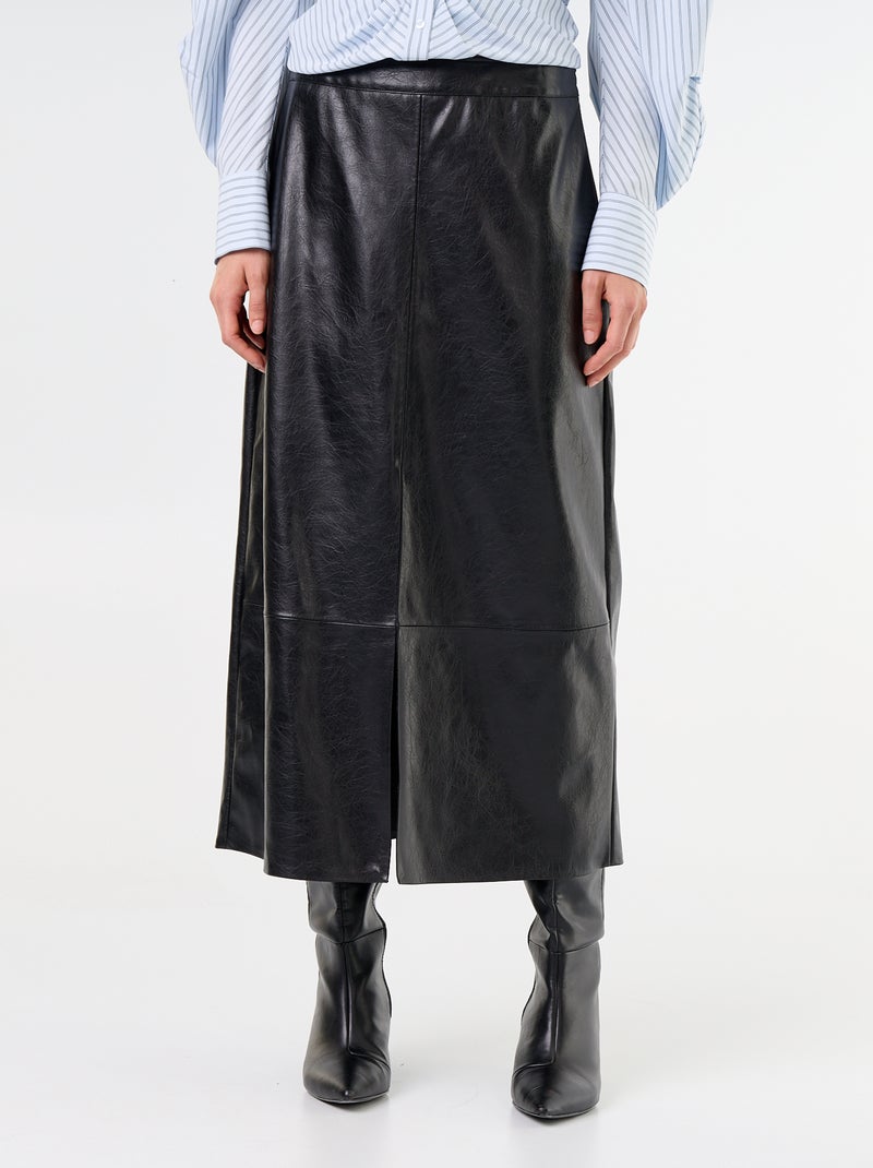 Jupe midi forme droite en simili Noir - Kiabi