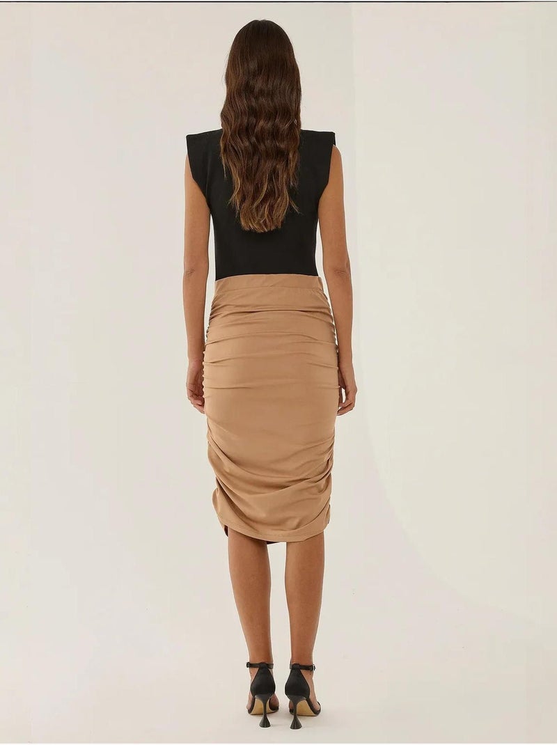 Jupe midi froncée Beige naturel - Kiabi