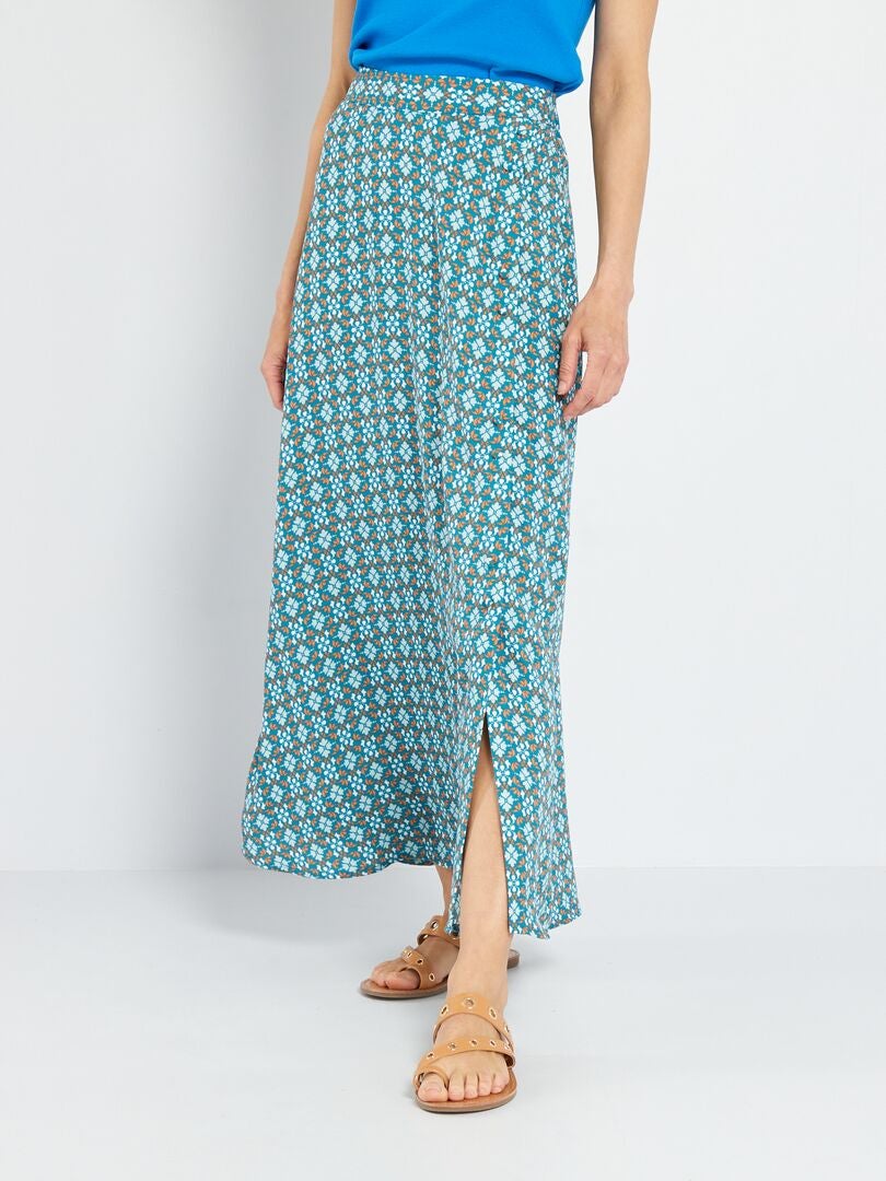 Jupe Midi Malvin Femme – Bleu Motif Géométrique, Coton, Taille 12, A-line