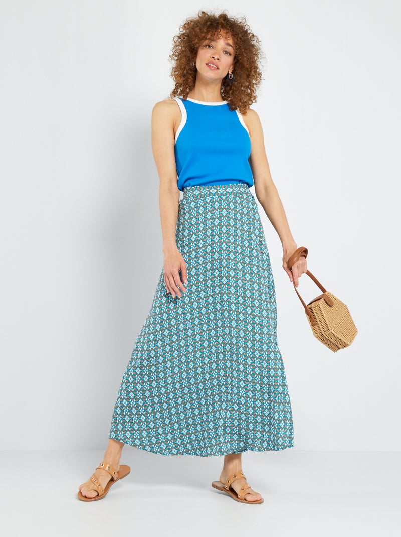 Jupe midi georgette Bleu imprimé - Kiabi