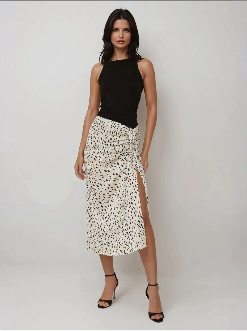 Jupe midi moulante en satin imprimé avec fente Multicolore - Kiabi