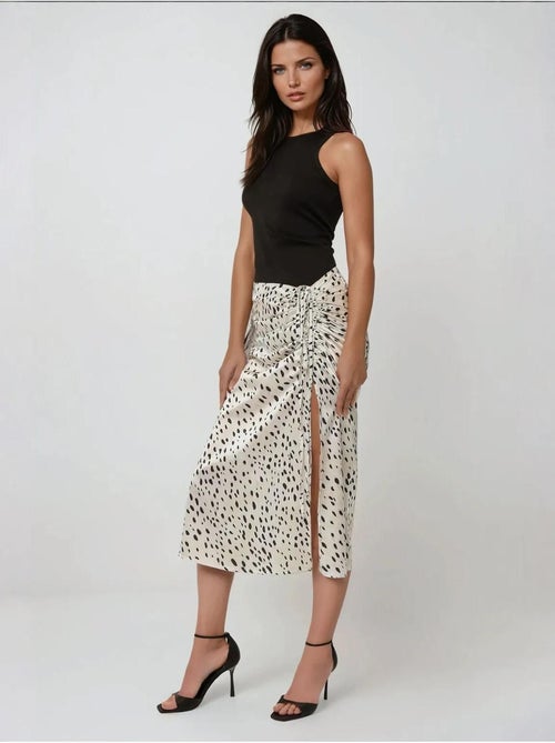 Jupe midi moulante en satin imprimé avec fente - Kiabi