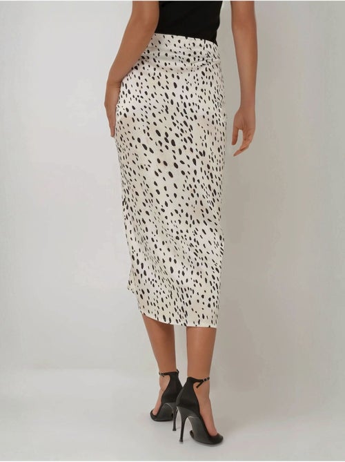 Jupe midi moulante en satin imprimé avec fente - Kiabi