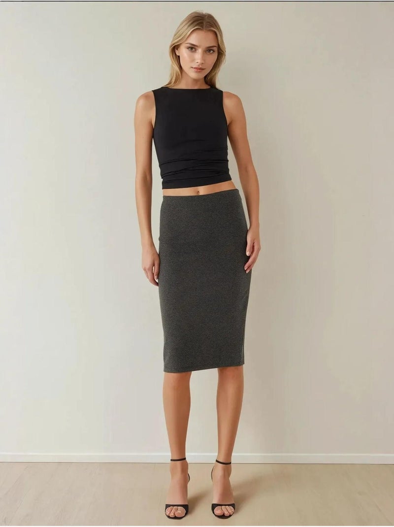 Jupe midi moulante taille haute Gris Noir - Kiabi