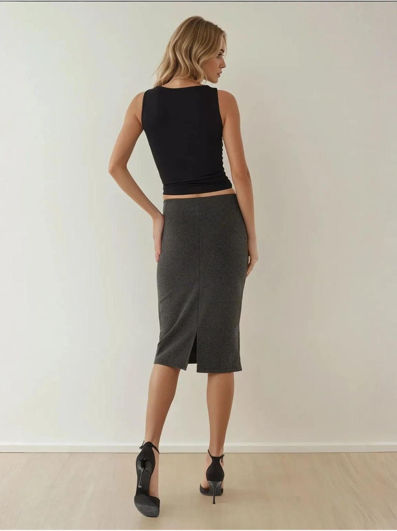 Jupe midi moulante taille haute Gris Noir - Kiabi