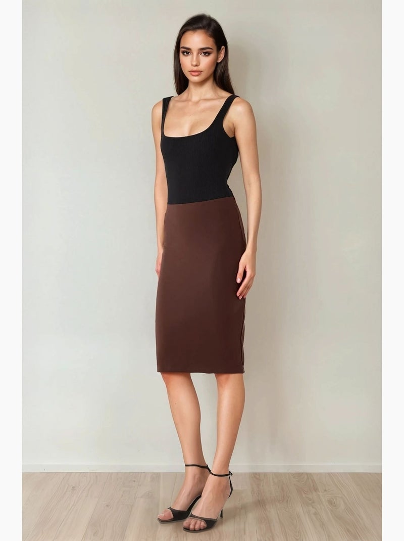 Jupe midi moulante taille haute hiccup Marron chocolat - Kiabi