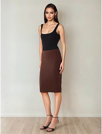 Jupe midi moulante taille haute