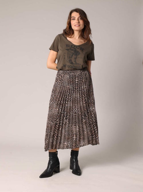 Jupe midi plissée à imprimé léopard 'Deeluxe' - Kiabi