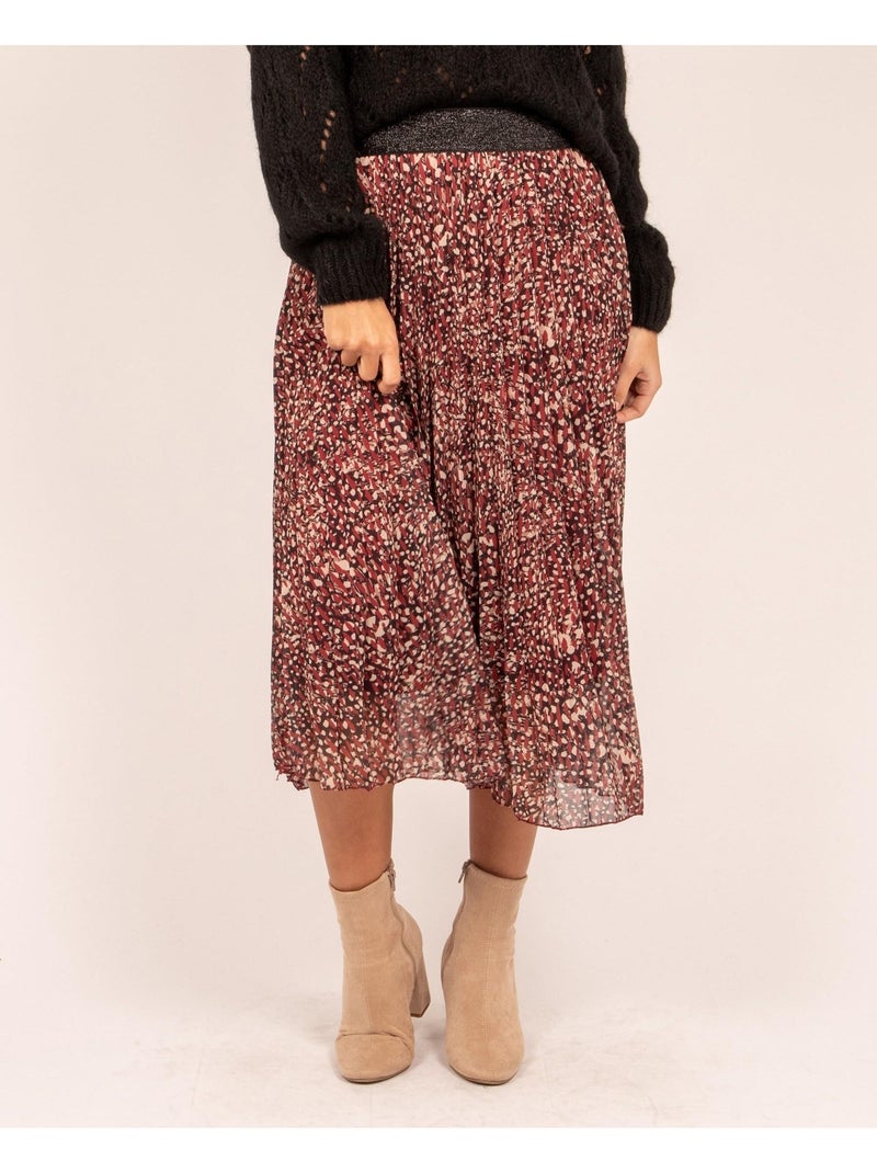 Jupe midi plissée motifs XETINE Bordeaux - Kiabi