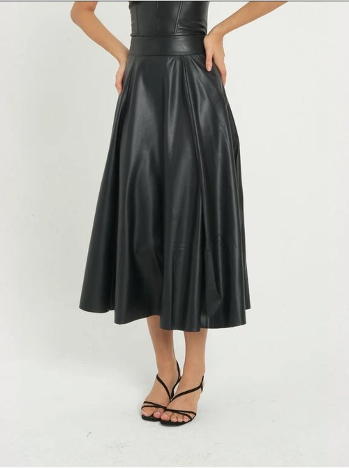 Jupe midi plissée taille haute en similicuir - Kiabi
