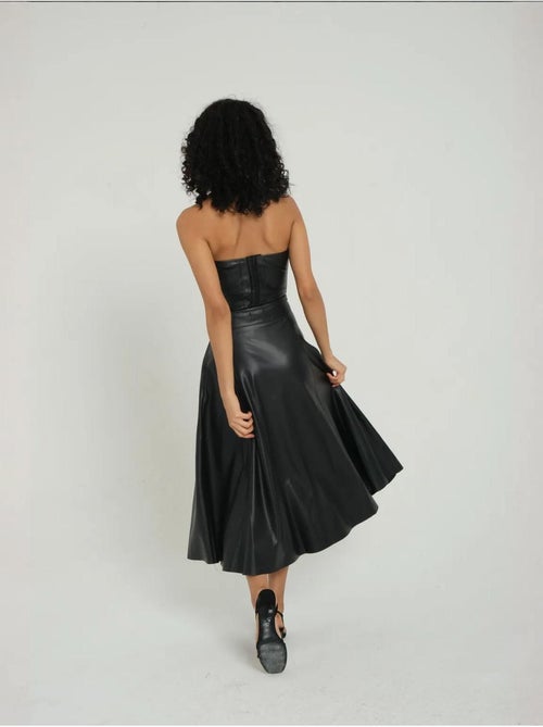 Jupe midi plissée taille haute en similicuir - Kiabi