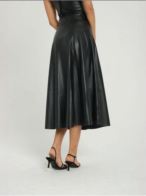 Jupe midi plissée taille haute en similicuir - Kiabi