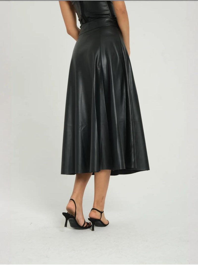 Jupe midi plissée taille haute en similicuir Noir - Kiabi