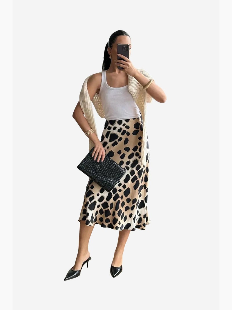 Jupe midi rayée léopard mixray Beige argile - Kiabi