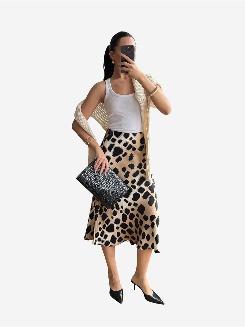 Jupe midi rayée léopard mixray Beige argile - Kiabi
