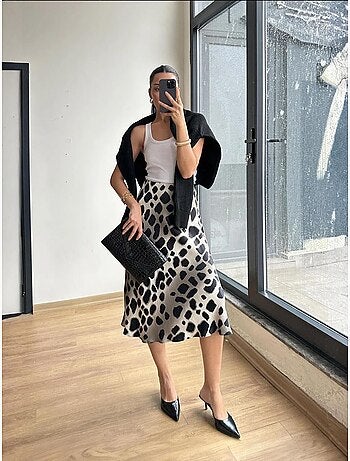 Jupe midi rayée léopard mixray