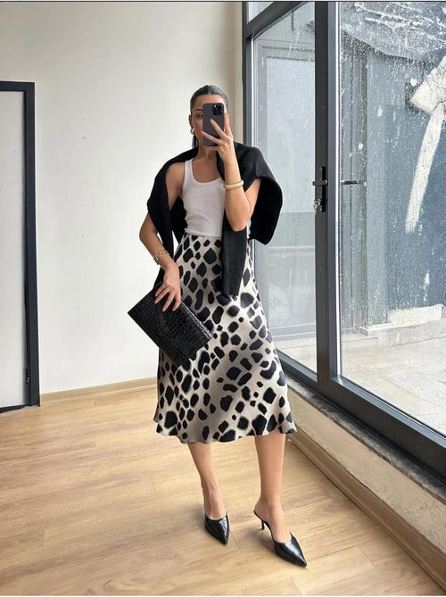 Jupe midi rayée léopard mixray - Kiabi Jupe midi rayée léopard mixray - Kiabi