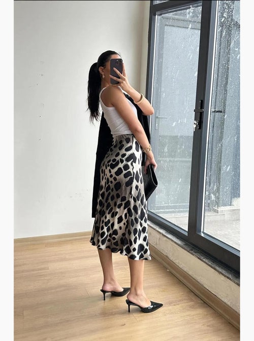 Jupe midi rayée léopard mixray - Kiabi Jupe midi rayée léopard mixray - Kiabi