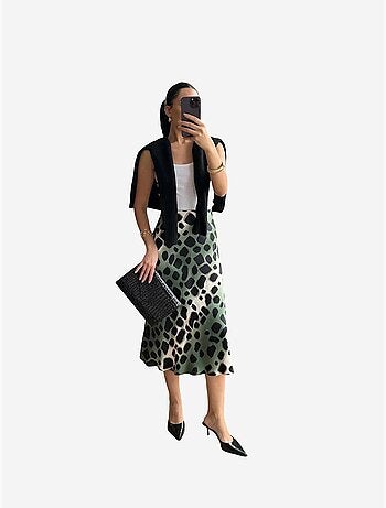Jupe midi rayée léopard mixray