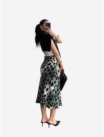 Jupe midi rayée léopard mixray