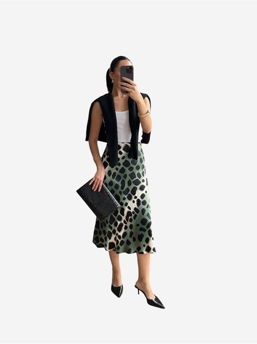 Jupe midi rayée léopard mixray - Kiabi Jupe midi rayée léopard mixray - Kiabi