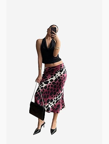 Jupe midi rayée léopard mixray