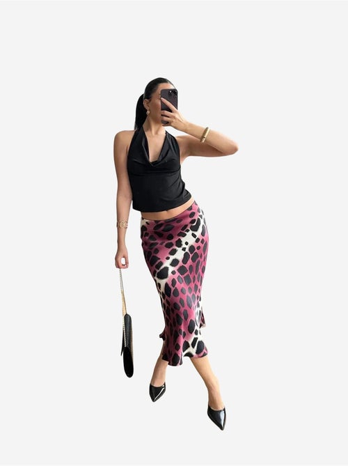 Jupe midi rayée léopard mixray - Kiabi Jupe midi rayée léopard mixray - Kiabi