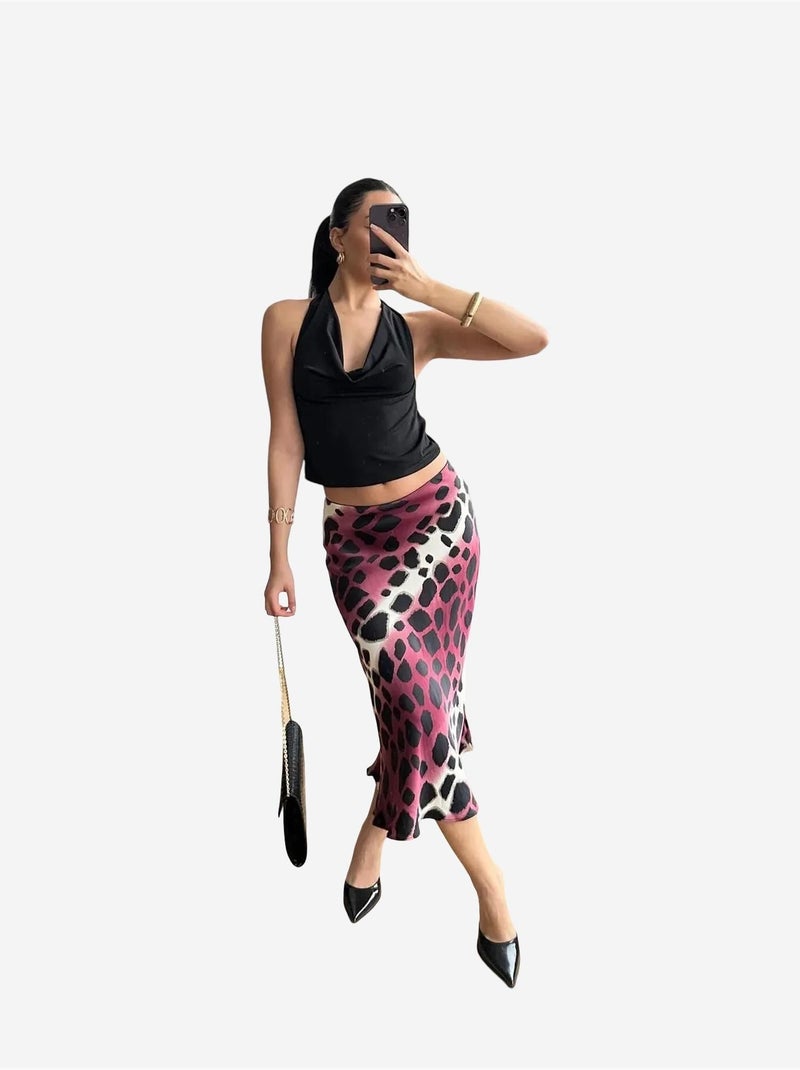 Jupe midi rayée léopard mixray Rouge bordeaux - Kiabi