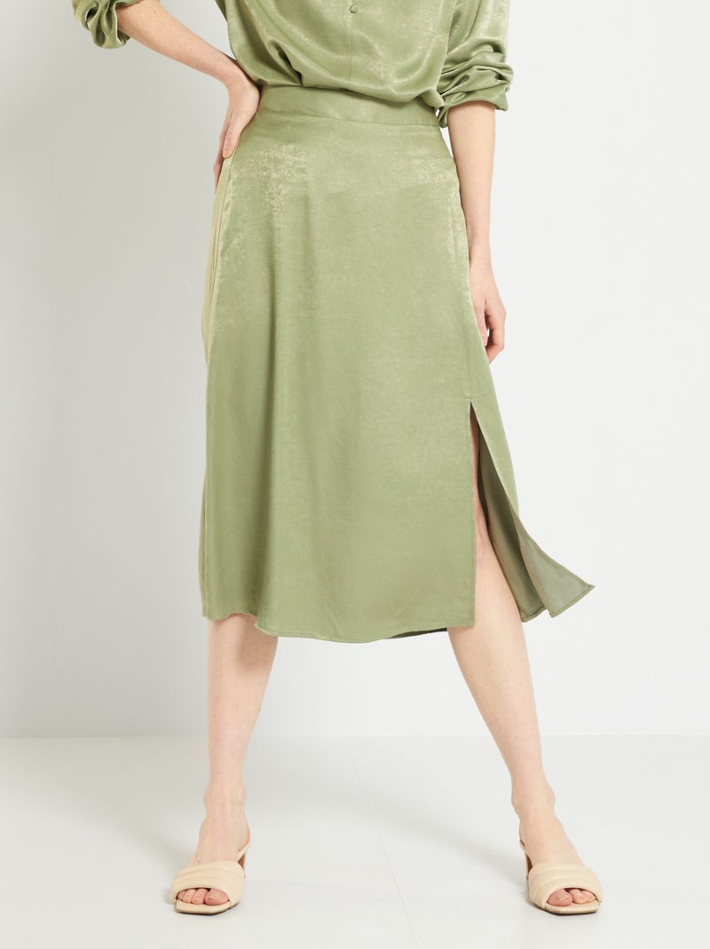 Jupe midi satinée vert kaki - Kiabi