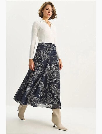 Jupe midi taille haute à imprimé ethnique lucci