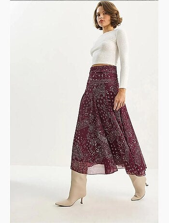 Jupe midi taille haute à imprimé ethnique lucci