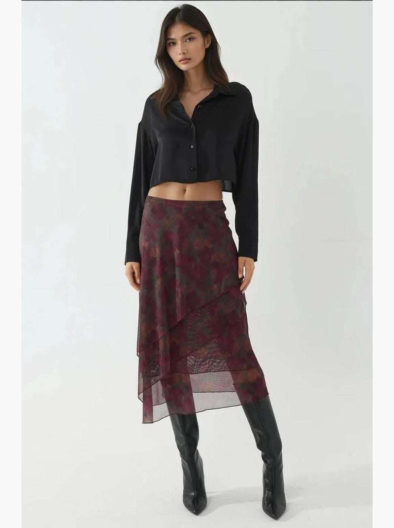 Jupe midi taille haute à imprimé floral hiccup Rouge bordeaux - Kiabi