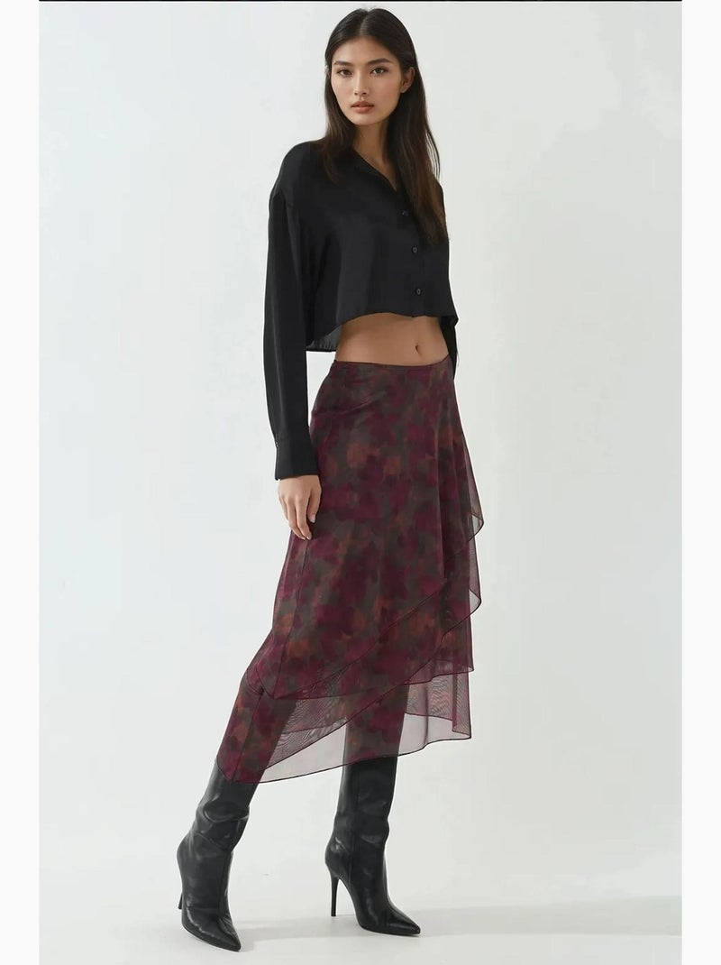 Jupe midi taille haute à imprimé floral hiccup Rouge bordeaux - Kiabi