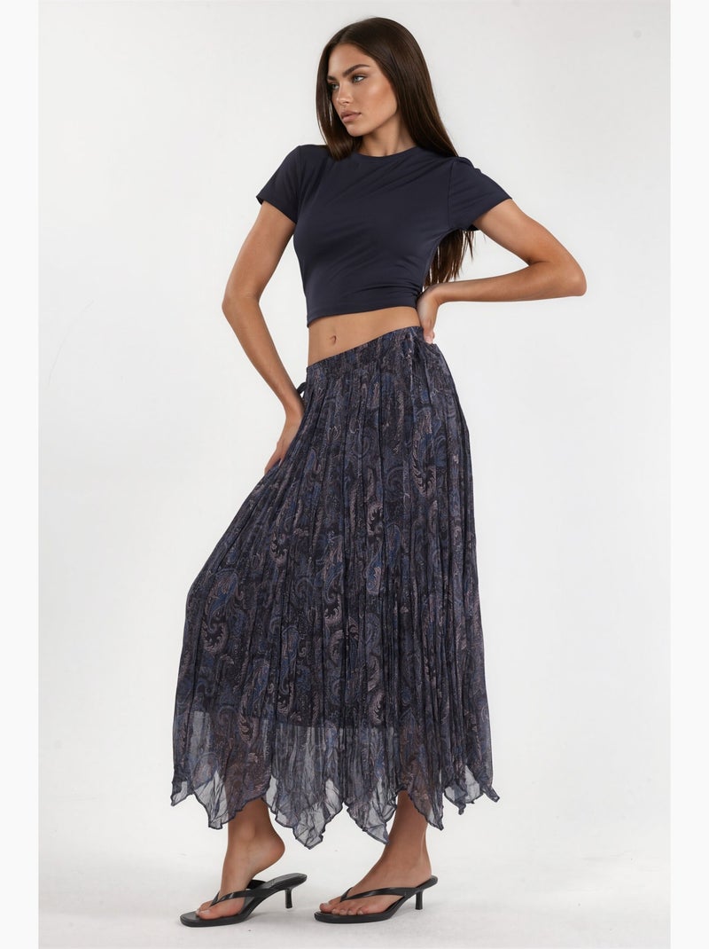 Jupe midi taille haute à motif cachemire hiccup Bleu marine - Kiabi