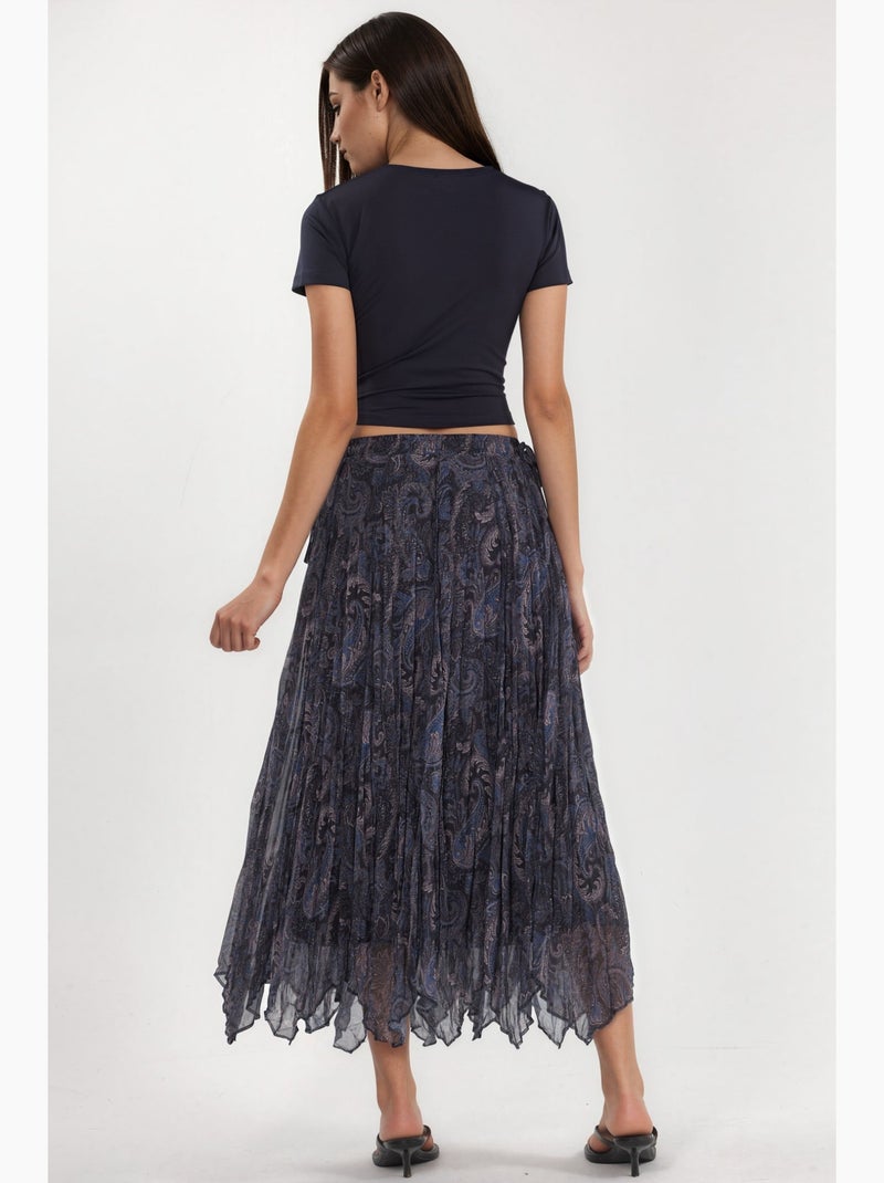 Jupe midi taille haute à motif cachemire hiccup Bleu marine - Kiabi