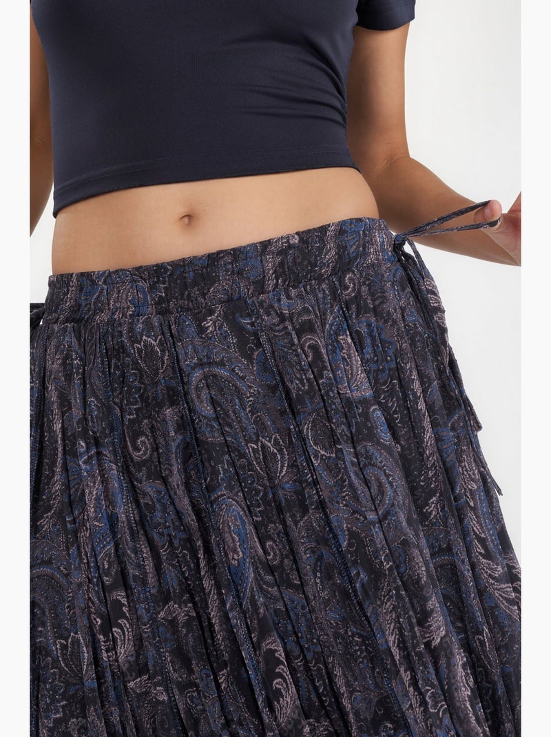Jupe midi taille haute à motif cachemire hiccup Bleu marine - Kiabi