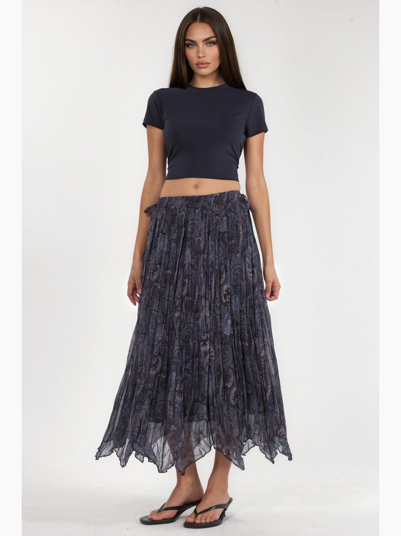 Jupe midi taille haute à motif cachemire hiccup Bleu marine - Kiabi