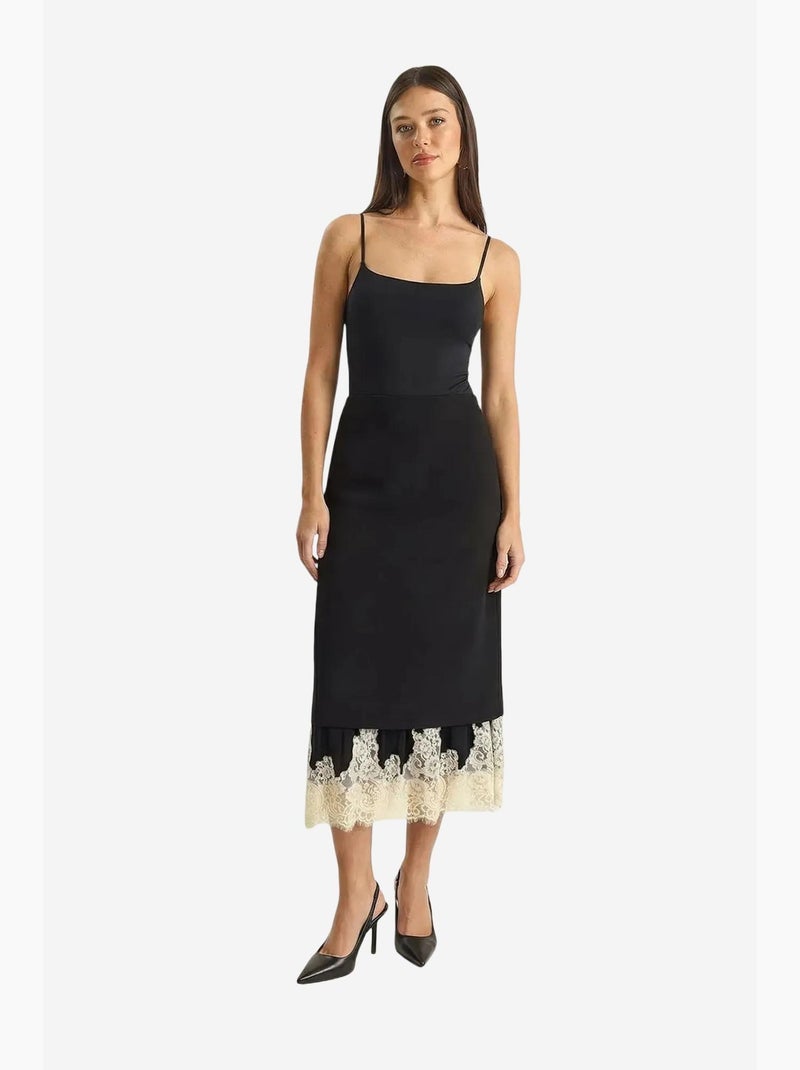 Jupe midi taille haute à motif dentelle lucci Noir - Kiabi