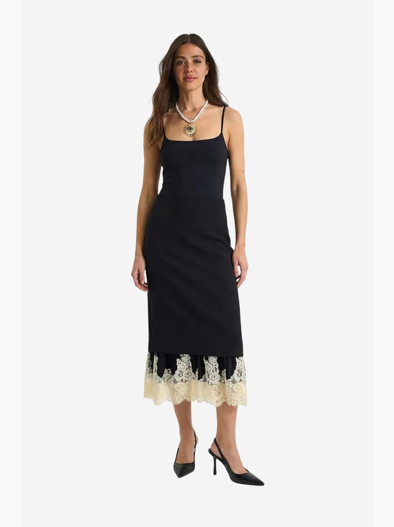 Jupe midi taille haute à motif dentelle lucci Noir - Kiabi