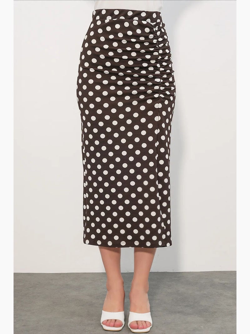 Jupe midi taille haute à pois bdart Marron - Kiabi