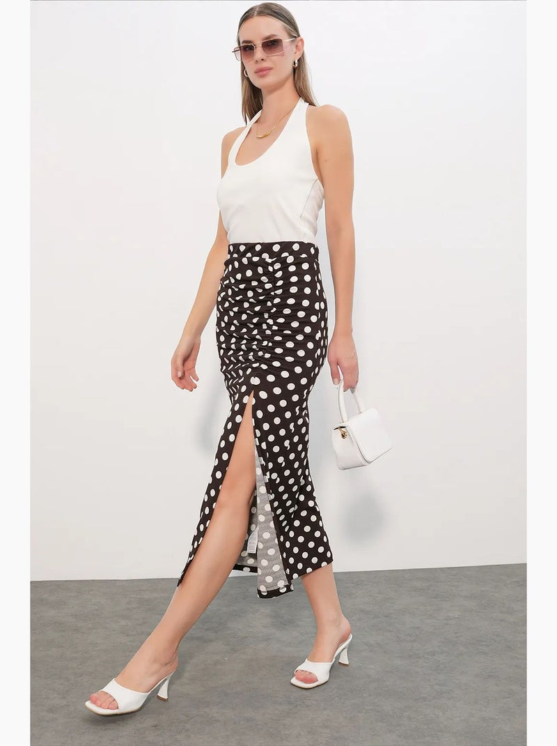 Jupe midi taille haute à pois bdart Marron - Kiabi